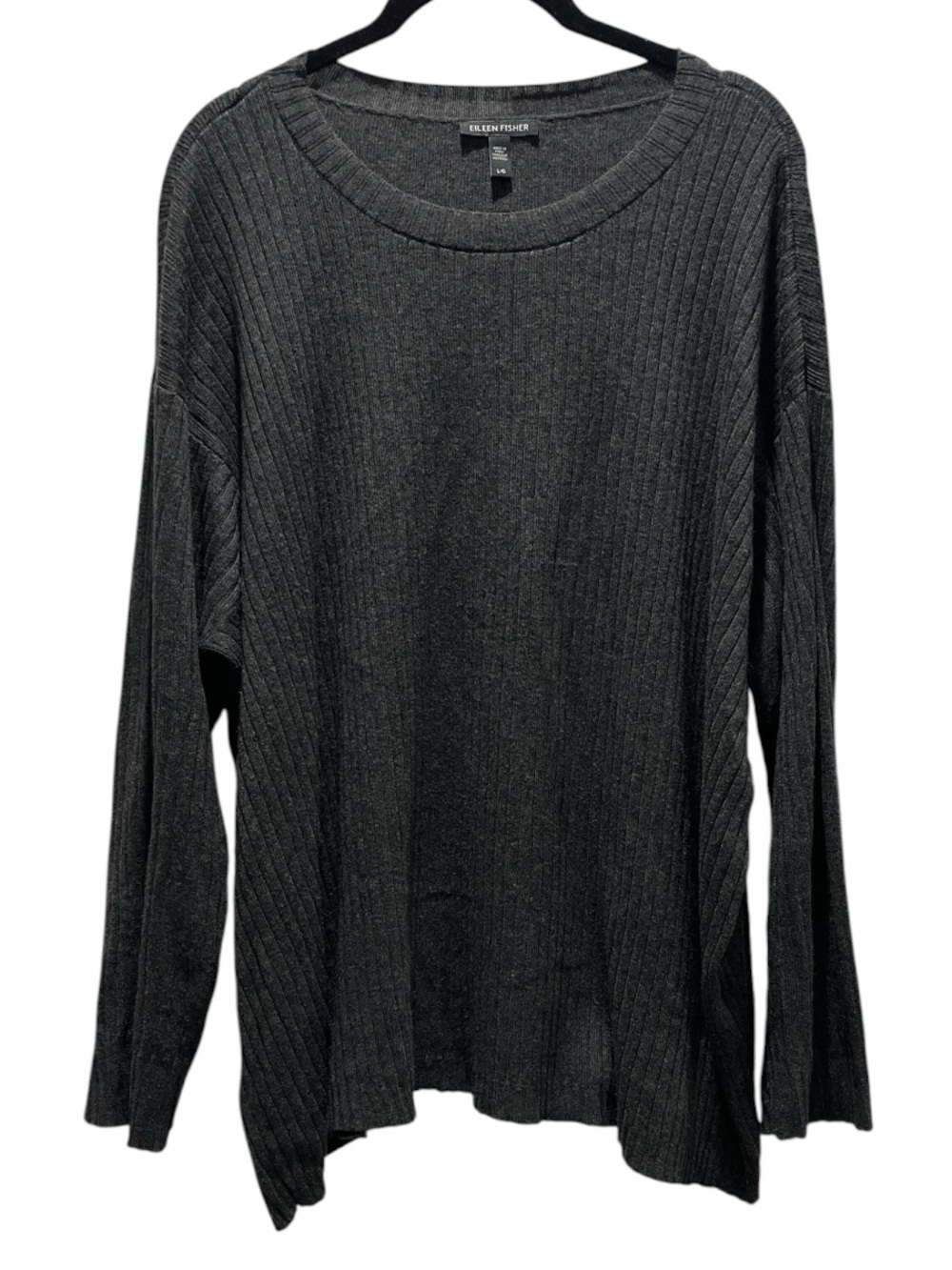 Eileen Fisher Men's Organic Cotton Dark Charcoal Ribbed Crewneck Sweater L